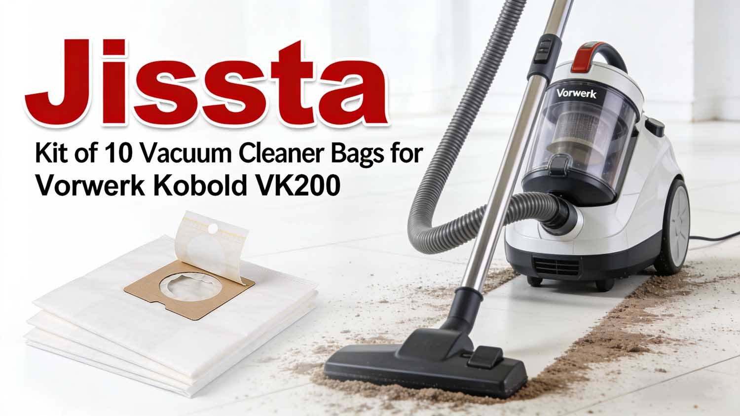 Jissta Kit of 10 Vacuum Cleaner Bags for Vorwerk Kobold VK200